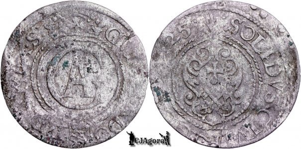 1625, 1 Solidus - Gustav al II-lea Adolf - Orașul Riga - Livonia Suedeză - Imperiul Suedez | KM 9